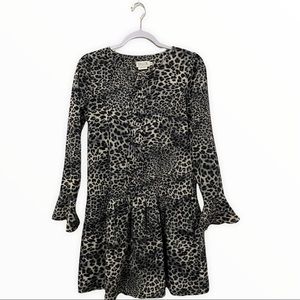Molly Bracken, Women’s Leopard/ Cheetah Print Dress, Bell Sleeves, Drop Waist XS